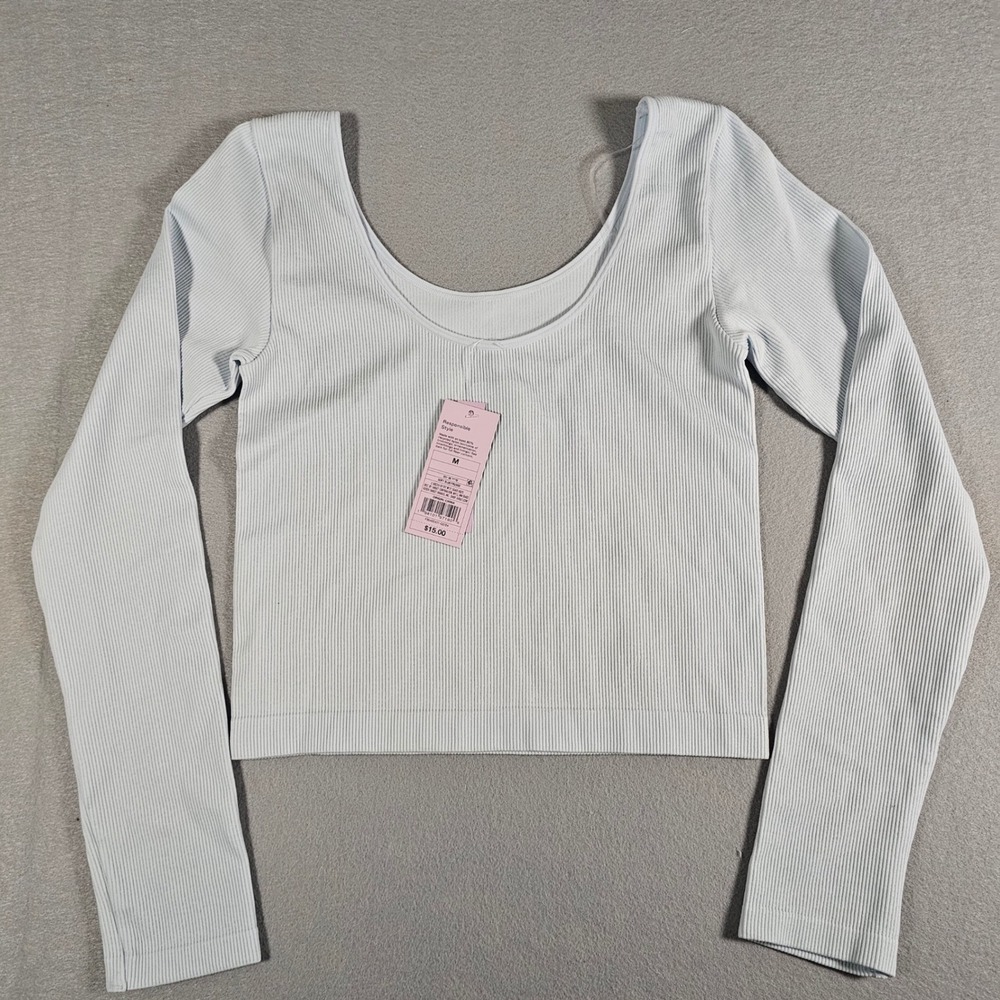 Wild Fable Seamless Ribbed Long Sleeve Scoop Neck Crop Top Blue M NWT